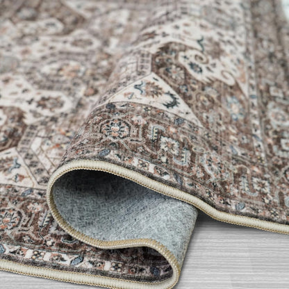 Skiennix Washable 9x12 Large Area Rug - Vintage Non-Slip Medallion Design for Living Room & Bedroom