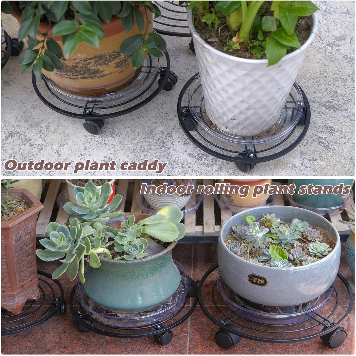 lucpur 12" 3 Packs Metal Plant Caddy with Wheels Large Rolling Plant Stands Indoor Wheeled Plant Dolly Heavy-duty