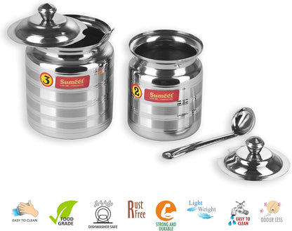 Sumeet Stainless Steel Oil and Ghee Pot Set - No. 2 (350ML) & No. 3 (500ML)