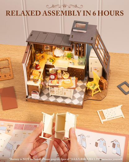 Rolife DIY Dollhouse Miniature House Kit 1:18 Scale Baking Kictchen with Pitched Roof Window, Diorama Tiny House Building Kit Crafts for Adults Home Decor Gift for Women Men Her