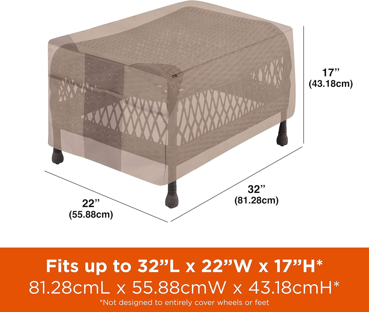 32" 22" 17" Modern Leisure Monterey Patio Ottoman/Side Table Cover - Water-Resistant Fabric - Heavy-Duty Protection
