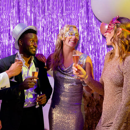 Skiennix Foil Curtain Backdrop - Purple Metallic Tinsel Fringe for Parties & Celebrations | 2 Pack