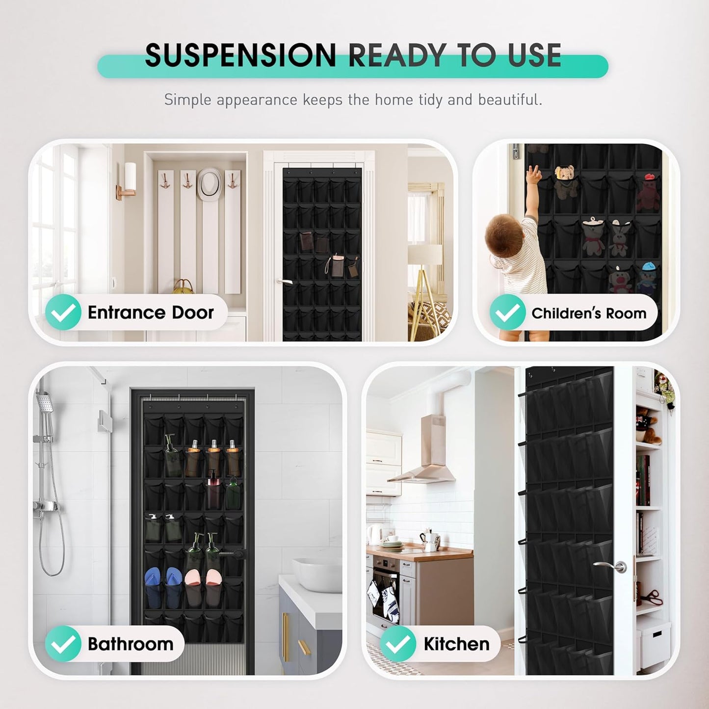 WVM 35 4 Closet Over The Door Shoe Organizer with Breathable Mesh Pockets, Hanging Shoe Organizer for Door with Metal