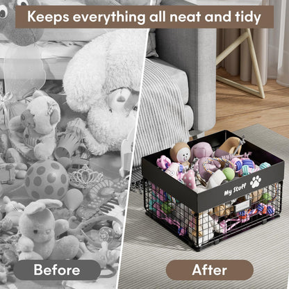 qeerable Dog Toy Basket - Metal Large Dog Toy Box for Small Dog - Dog Toy Storage Bin for Pet - Personalized Large Dog Toy Basket for Puppy and Pet- Dog Toy Organizer Holder Boxes for Living Room
