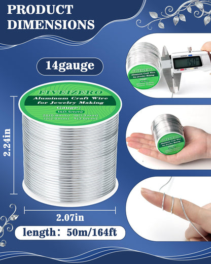 FIVEIZERO 14 Gauge Aluminum Craft Wire 164ft,Armature Wire for Sculpting, Bendable Metal Wire for Jewelry Making, Wire Wrapping, Floral Sculptures,Clay & Christmas Ornaments Crafting(Sliver)