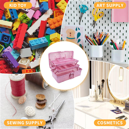 Mairuker 12.2inch 3-Layer Art & Craft Tool Storage Box, Beautiful Sewing Supplies Organizer, Plastic Portable Fishing Tackle Boxes, for Art Supply, Makeup, Hair Accessories, Painting Tools (Pink)