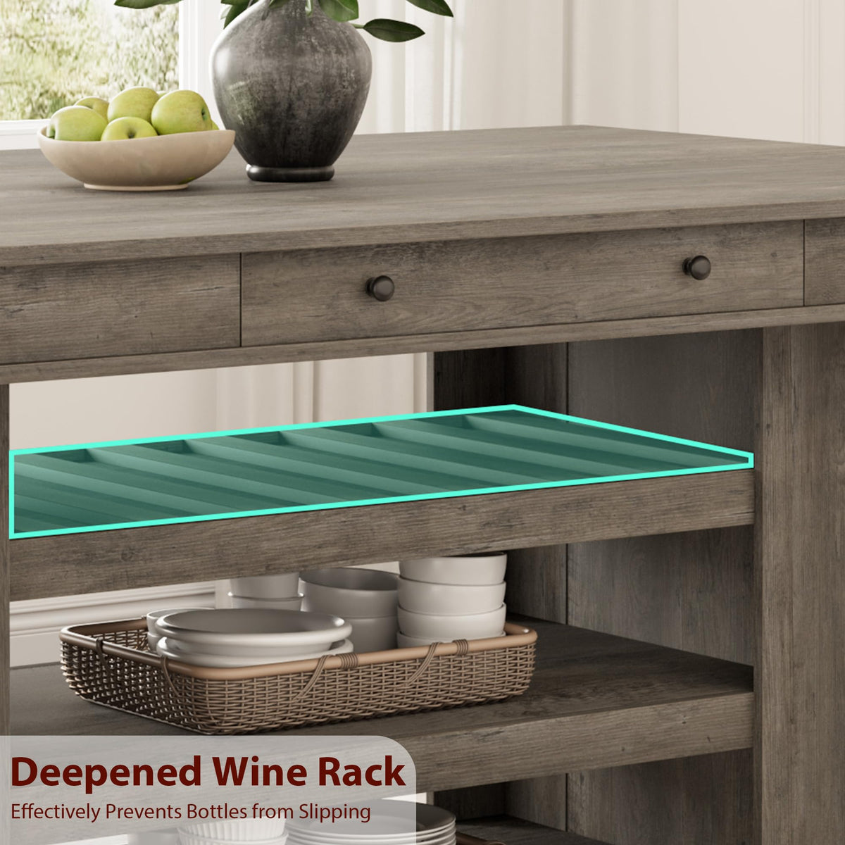 GAOMON 60" Counter Height Dining Table for 4, Farmhouse Rectangular Bar Height Kitchen Table & Thick Table Top, with Deepened Wine Rack & Shelves for Kitchen, Bar,Retro Gray