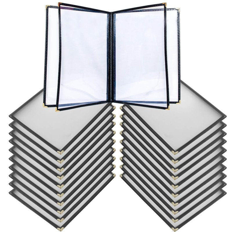 Restaurant Menu Covers Set 20 - Transparent Menu Covers 8.5" x 11" - 4 Page 8 View Menu Holder Black Folder for Bar Café