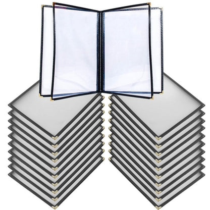 Restaurant Menu Covers Set 20 - Transparent Menu Covers 8.5" x 11" - 4 Page 8 View Menu Holder Black Folder for Bar Café