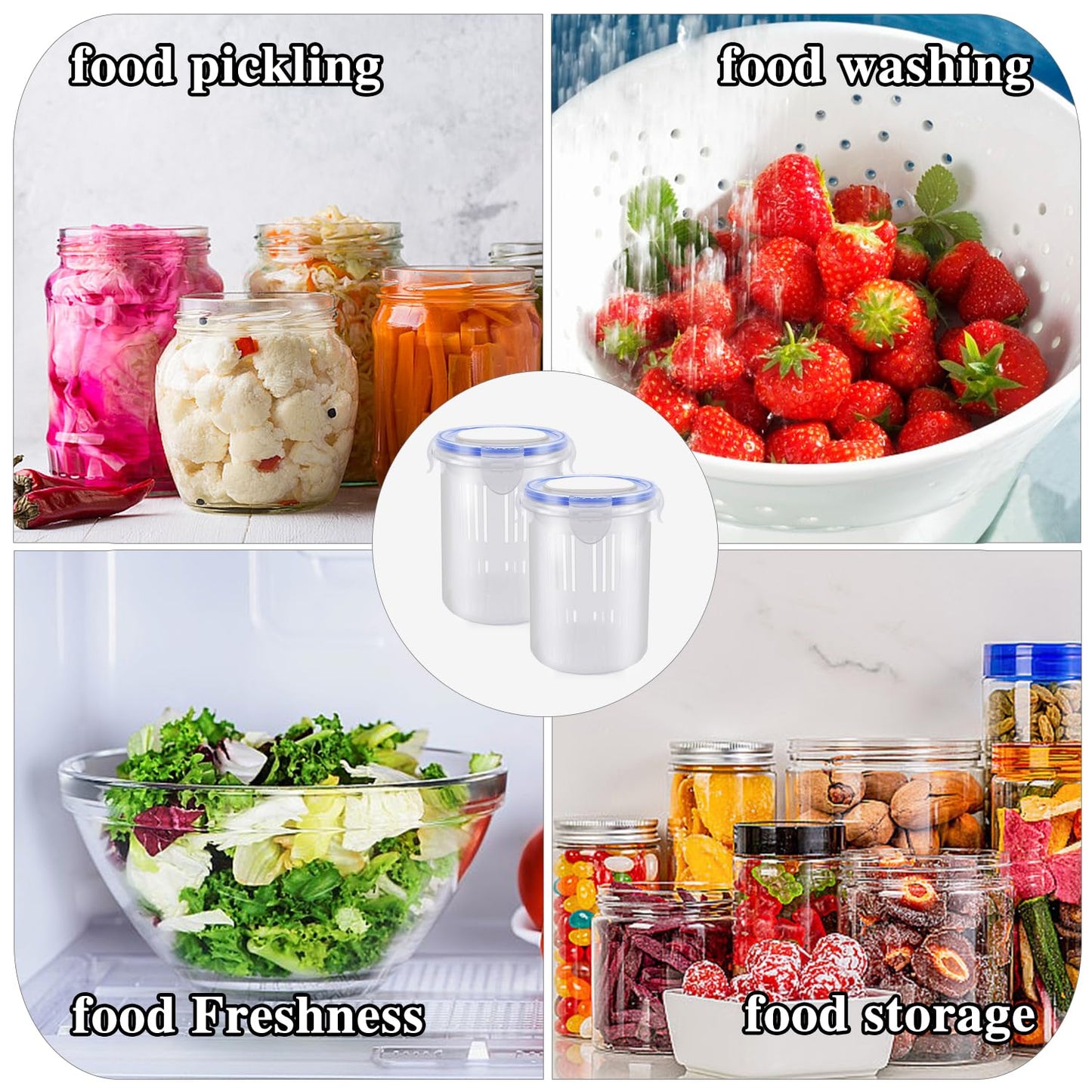 4 Pcs Pickle Container with Strainer,24 oz Pickle Jar with Leak Proof and Lock It Lid,Pickle Holder Keeper Lifter for Olive Jalapeno Juice Food Storage