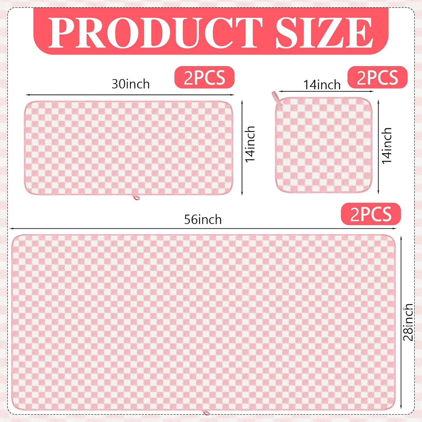 6 Set Kinlop Pcs Checkered Bath Towels Coral Washcloth Soft Fleece Quick Dry Patterned Hand Towel for Bathroom Back