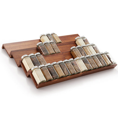 Tinamo Wood Spice Drawer Organizer - Acacia Wooden Tray Spice Racks Organizer for Cabinet Storage Shelf - 4 Tier Spice Rack for Drawer 32 Jars (Pack 4)