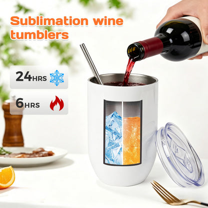 Joyclub Sublimation Wine Tumblers 10 Pack 12 oz Insulated Wine Tumbler with Lids Stainless Steel Wine Tumblers Bulk for DIY Gifts