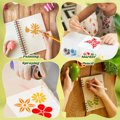Fainne 100 Pcs 2 Inch Stencils Small Stencils for Painting on Wood Reusable Painting Templates Crafts for DIY Scrapbook, Wood, Wall, Fabric, Rock, Chalkboard, Sign(Flower, Plants)