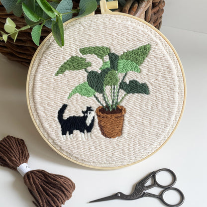 Myfelicity Punch Needle Kit for Adults, Beginners, Cat and Greenery Patterns, Includes Punching Needle Supplies