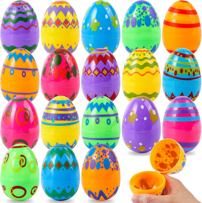 24PCS 3.15" JOYIN Printed Easter Eggs, Empty Fillable Colorful Plastic Eggs Bulks for Easter Hunt, Basket Stuffers