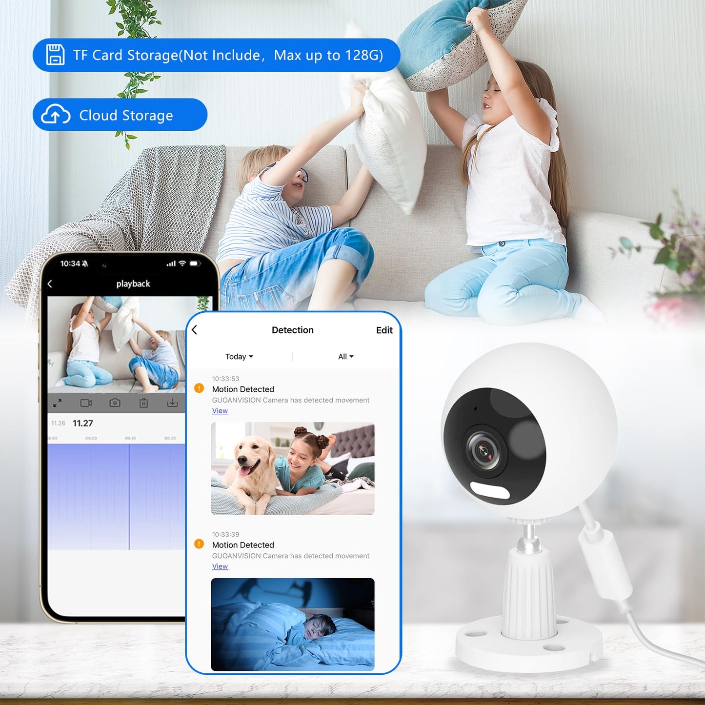 GUOANVISION 5G/2.4G Indoor/Outdoor Security Camera for Baby Monitor, Indoor Camera for Dog/Cat/Pet/Nanny/Baby/Elder, IP66 Waterproof, 3 Night Vision, Motion Detection, SD/Cloud