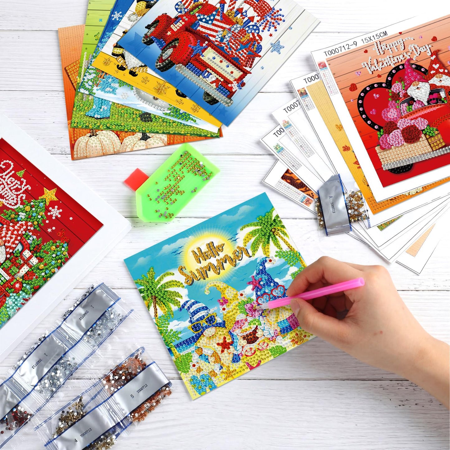 LemonSecret 13 Pcs Holiday Small Diamond Art Kits for Adults 4th of July Diamonds Art Interchangeable 5D Seasonal Diamond Painting Calendar 2026 with Frame for Home Office Tabletop Centerpiece Decor