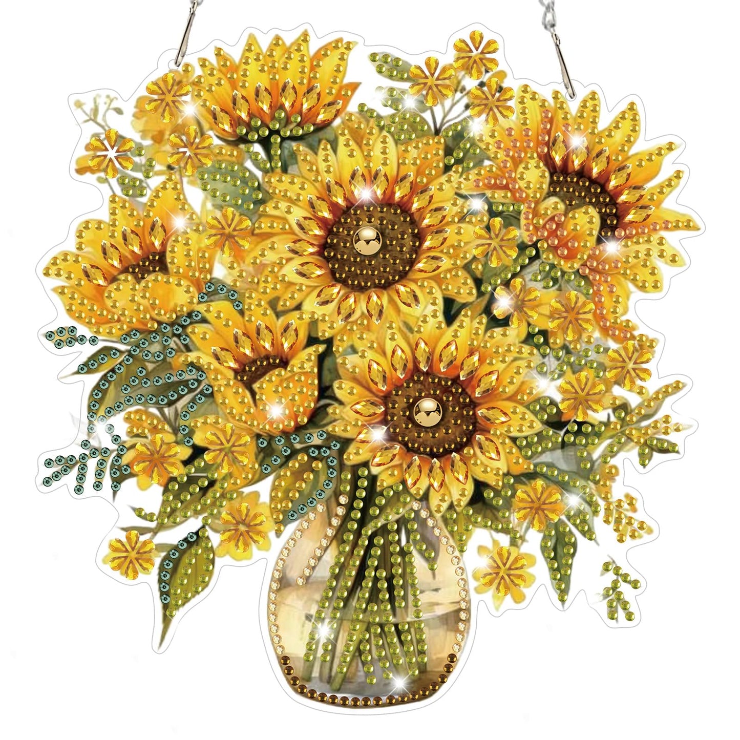 Bowetile Spring Diamond Art Hanging Kits for Adults, Diamond Art Suncatchers Sunflowers, 5D Special Shape Diamond Painting Pendant Window Ornament Gifts for Home Wall Garden Door Decor