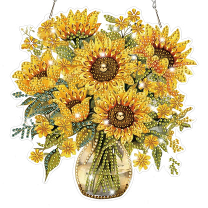 Bowetile Spring Diamond Art Hanging Kits for Adults, Diamond Art Suncatchers Sunflowers, 5D Special Shape Diamond Painting Pendant Window Ornament Gifts for Home Wall Garden Door Decor