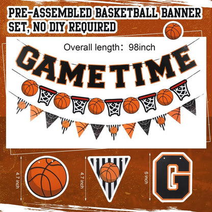 Basketball Party Decorations, 3 Pcs 8 Ft Pre-strung Basketball Banner for Birthday Party, No DIY Basketball Decor Sports Themed Party Paper Garland Basketball Birthday Sports Fantasy Party Decorations