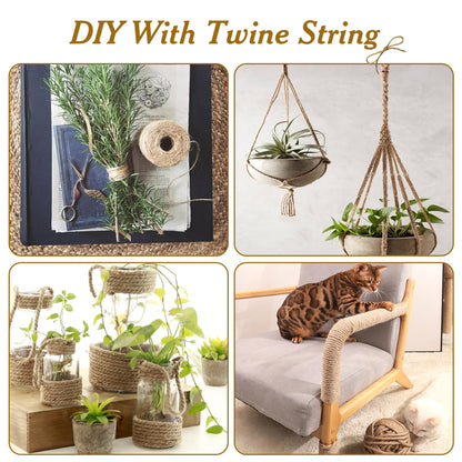 4mm*328 Feet Natural Jute Twine String DIY Home Decor,Medium Thick Jute Twine for Crafting Gift Wrapping Packing Gardening Crochet Knitting Macrame Decor,6-Strand Twisted Brown Rope for Cat Tree