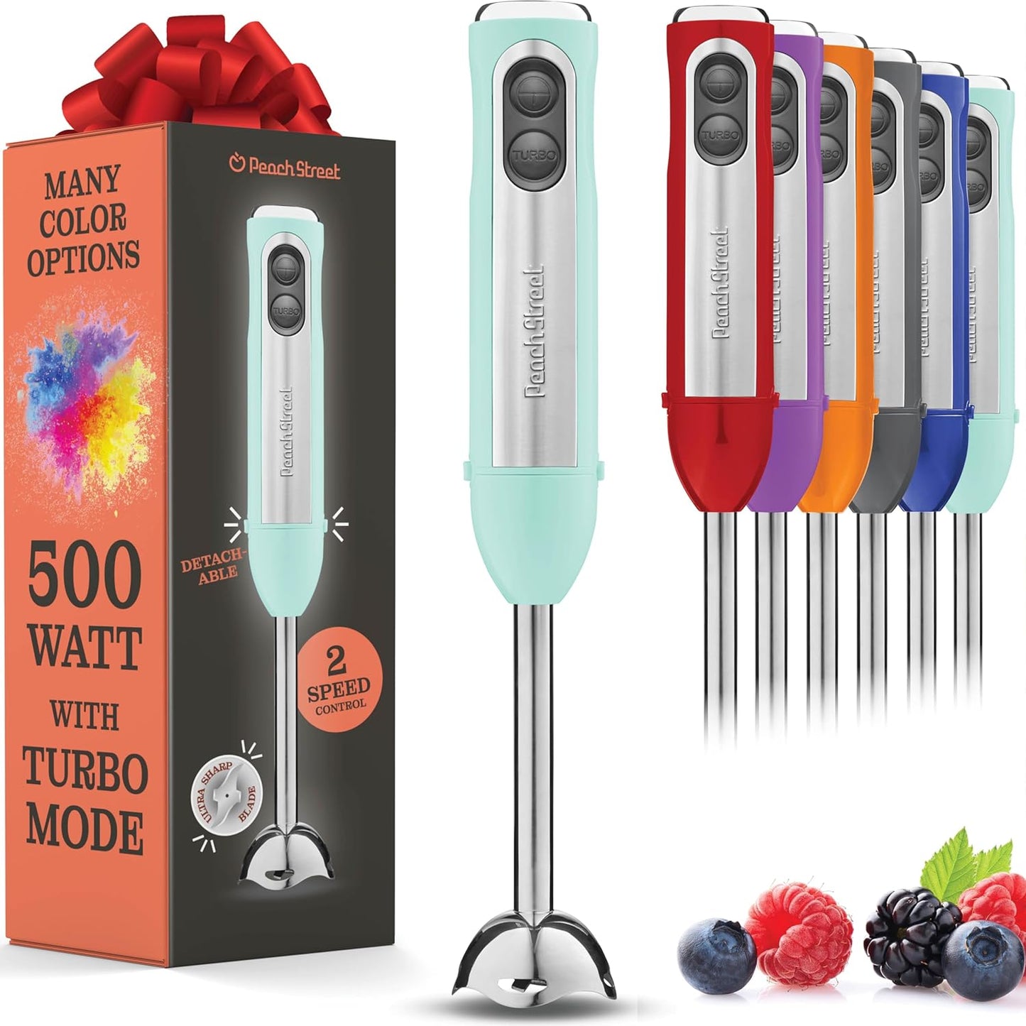 Powerful Immersion Blender, Electric Hand Blender 500 Watt with Turbo Mode, Detachable Base
