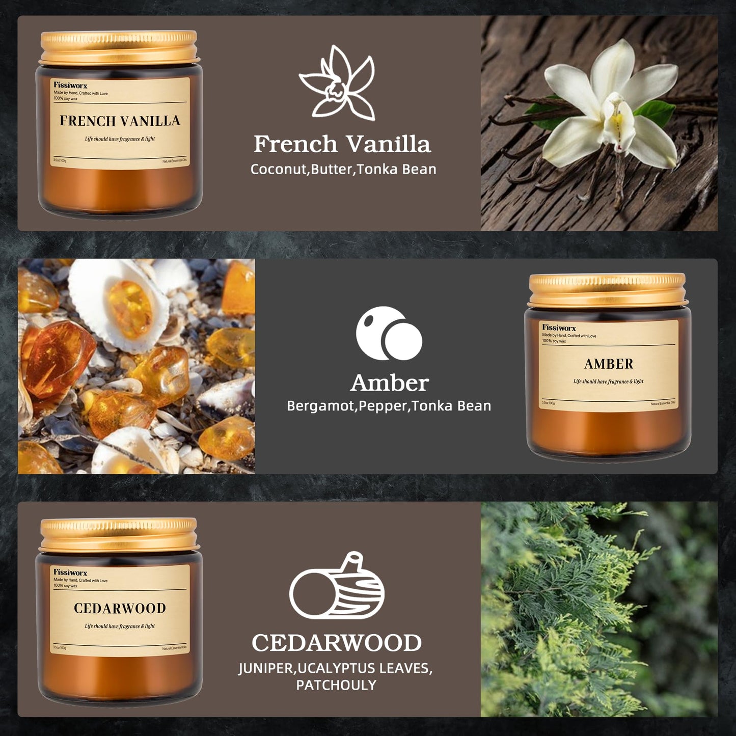 9 Pack Soy Candles for Home Scented |（Vanilla/Amber/Cedarwood） Long-Lasting 270 Hours, Natural Scented Candles Gift for Women & Men, Birthday, Mother’s Day, Christmas, Thanksgiving