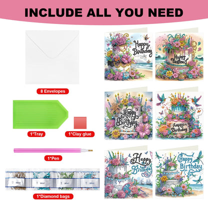 MUNORIAY Diamond Art Birthday Cards: 6 Pack Diamond Painting Greeting Cards Kits for Adults 5D DIY Special Shaped Rhinestone Birthday Folding Greeting Cards Gem Art with Envelopes Blessing Gifts
