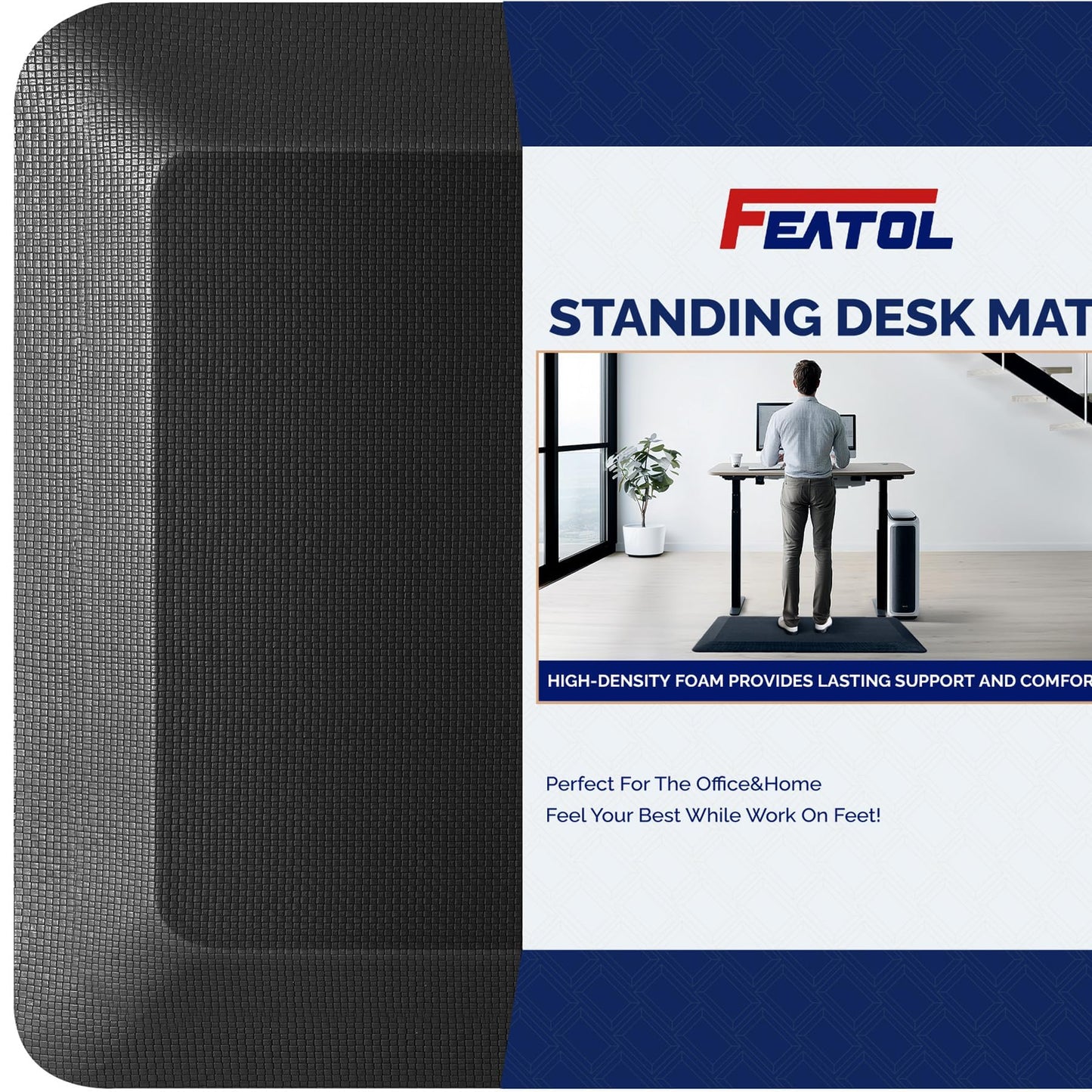 FEATOL Anti Fatigue Mat for Standing, 9/10 Extra Thick Ergonomic Standing Desk Mat, Comfort Memory Foam Standing Mat at Home,Office All Day (20" x 32", Black, 1PC)