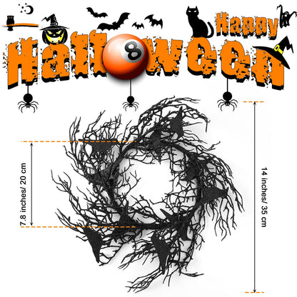 Cindeer 14 Inches Black Halloween Crow Wreath with Glitter Crow Decorations