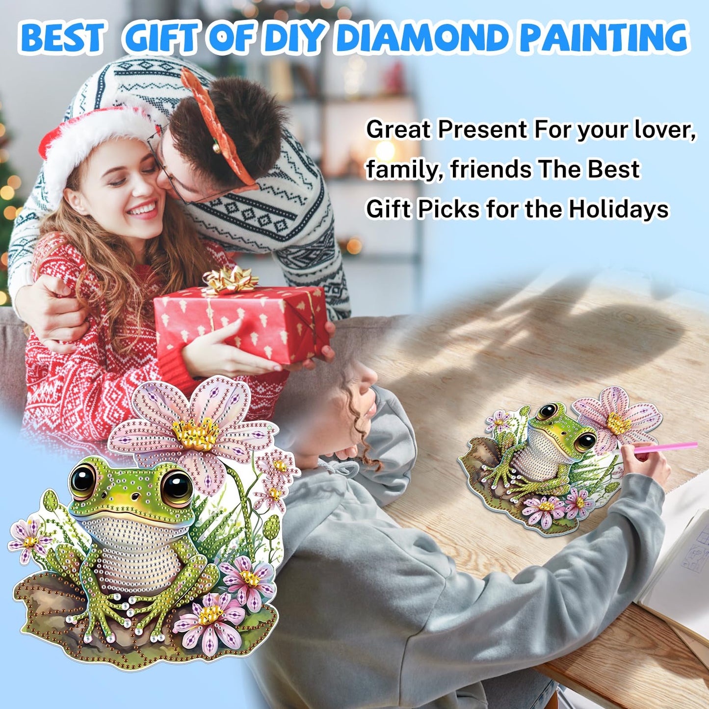 Bowetile Frog Diamond Art Hanging Kits for Adults, 5D Special Shape Diamond Painting Pendant Kits, Animal Gem Art Suncatchers Painting Ornament for Home Garden Wall Decor