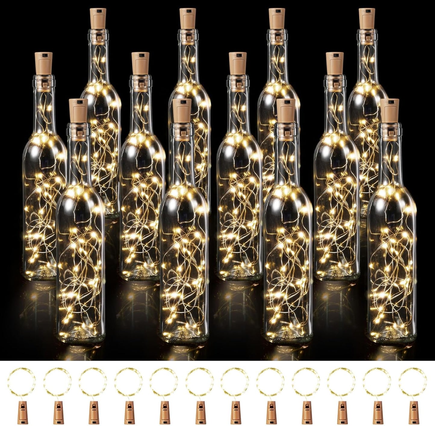 12 Sets 30 Decoration(375 ml,Warm Rtteri Small Empty Wine Bottles with Cork Lights Centerpiece and LED Battery Operated