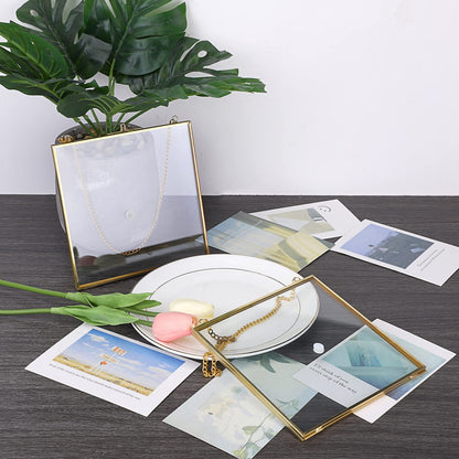 JUXYES 2 Pack Wall Hanging Brass Frame for Pressed Flowers, Glass Floating Frames for Display Dried Flowers Artwork, Double Glass Floating Style Square Gallery Wall Frame for Plants Photo Picture Poster etc