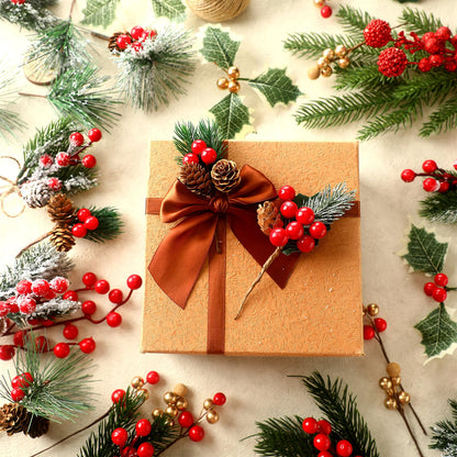 Riceshoot 42 Pcs Christmas Picks with Pine Cones Holly Berry Artificial Red Berries Stems Pine Branches Small Christmas Berry Picks for Crafts Wreath Garland Decoration