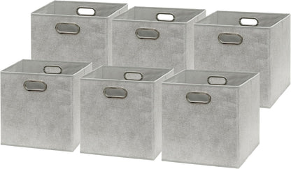 Simple Houseware 11-Inch Collapsible Fabric Cube Storage Bins - Gray, Printed Design, 6 Pack