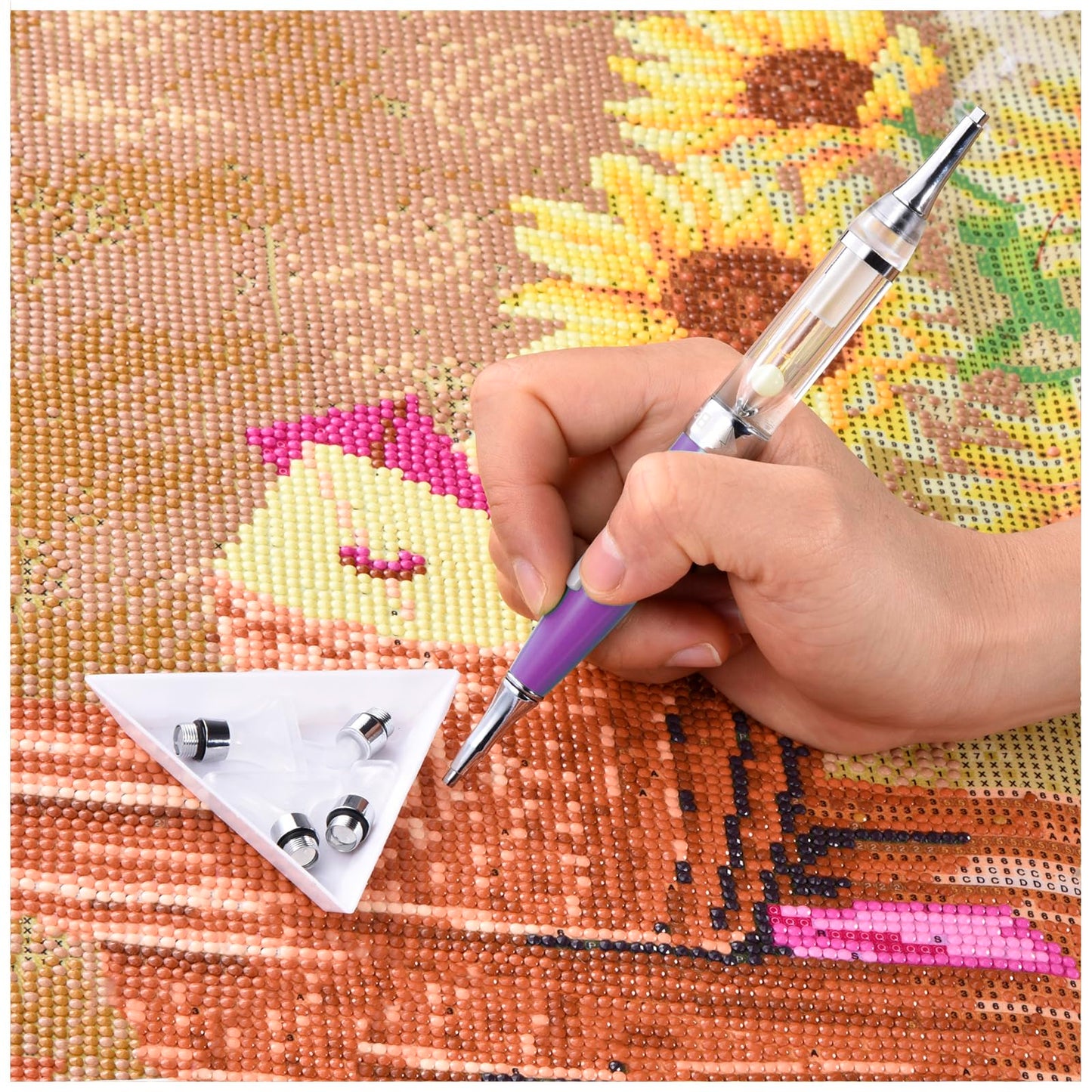 Benote Diamond Art Painting Drill Pen 2.0 with Metal Sticky Tips, Diamond & Painting Accessories, Replacement Pen Heads & Wax - B7 Purple