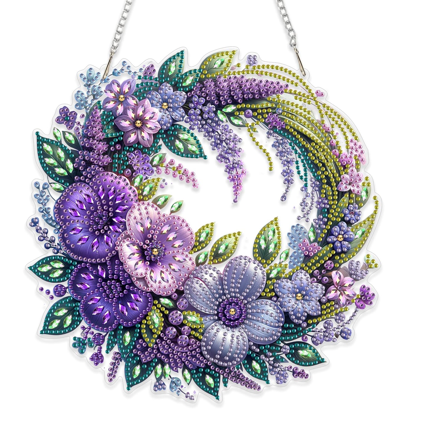 Eiflow Spring Diamond Art Hanging Kit for Adults, DIY Diamonds Painting Door Hanging Board Kit, Special Crystal Diamond Art Painting Pendant Ornament (Flower Wreath)