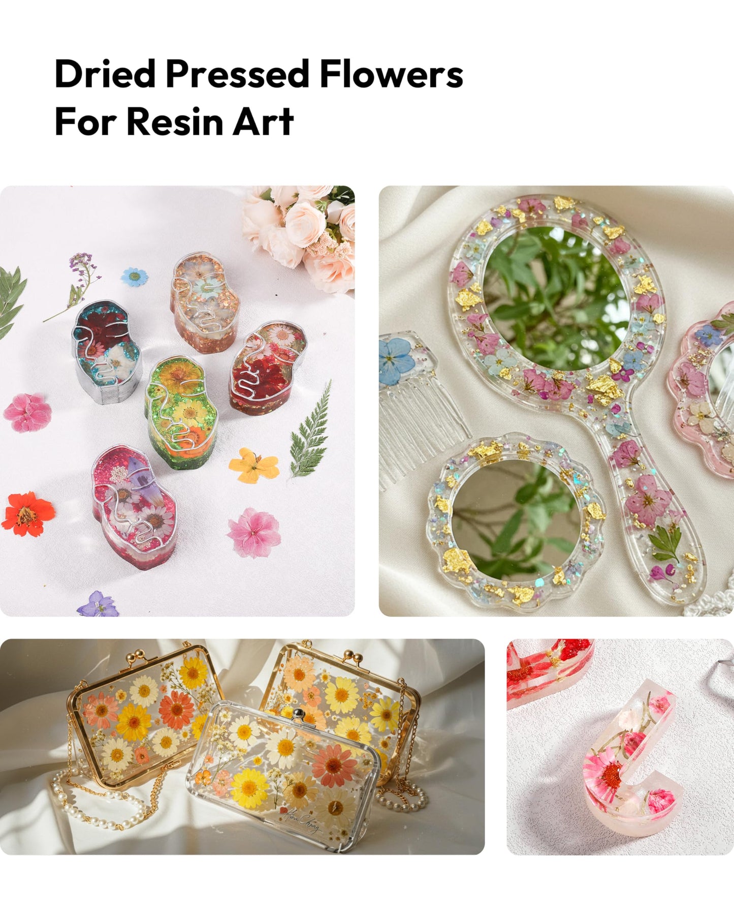 Dried Flowers, Resiners 100Pcs Pressed Flowers for Craft Baby Pink Real Natural Dried Flowers Dry Leaves Kit for DIY Making Crafts Resin Soap Candle Scrapbook Supplies Card Making Jewelry