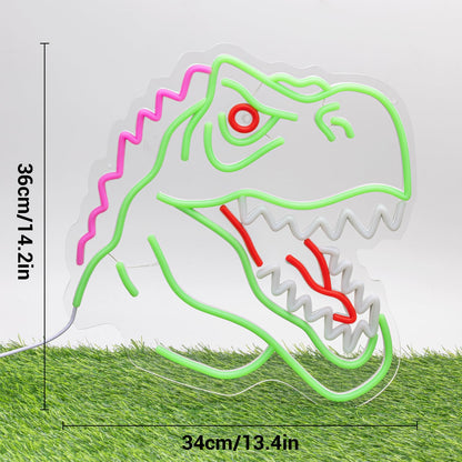 Dinosaur Neon Sign Lights for Wall Decor, T-REX LED Sign for Room and Man Cave Decor, Dimmable Powered LED Signs for Bedroom, Man Cave Party, Birthday Christmas Gift (T-REX Green)