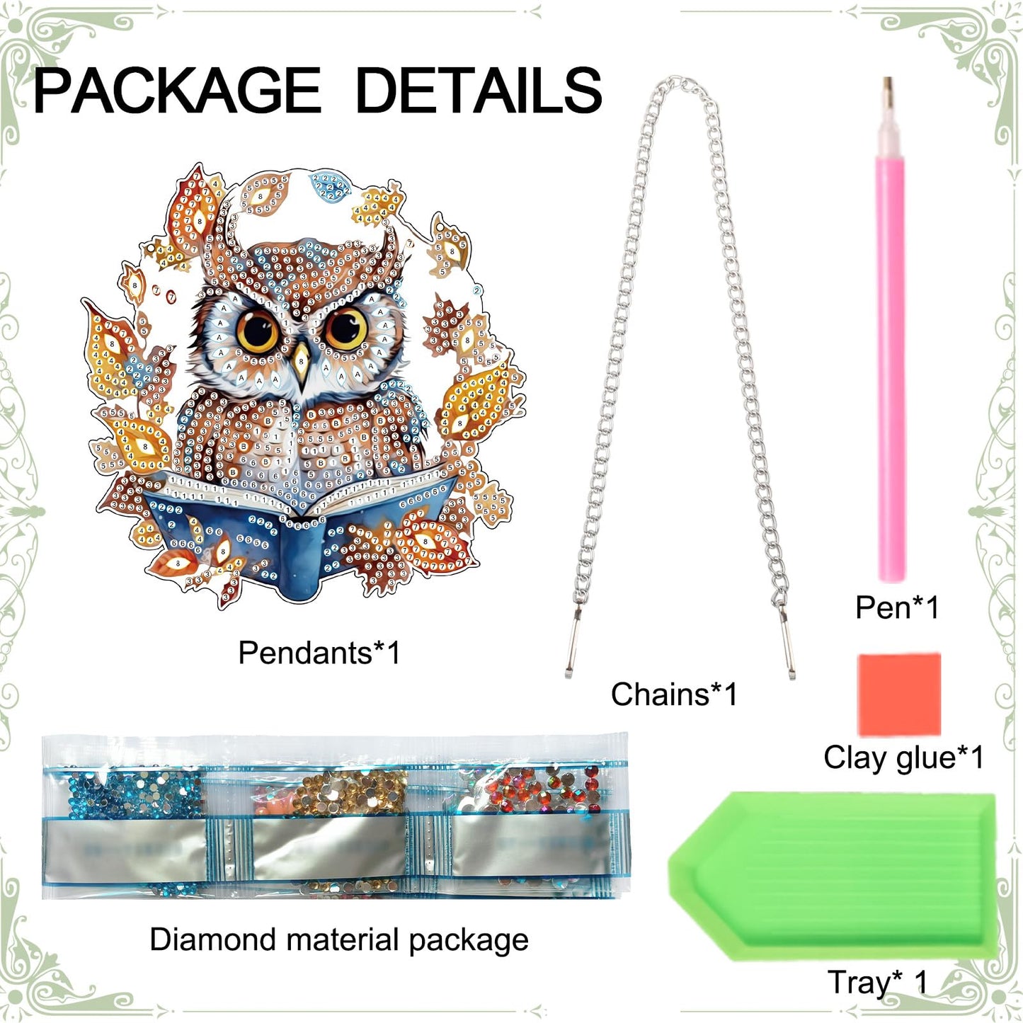 AiYuanzsh Owl Diamond Painting Hanging Kit, 5D DIY Acrylic Special Shaped Rhinestone Diamond Art Pendant Ornament with Leaf Wreath for Wall, Door, or Garden Decor, Birthday & Holiday Gift for Adults