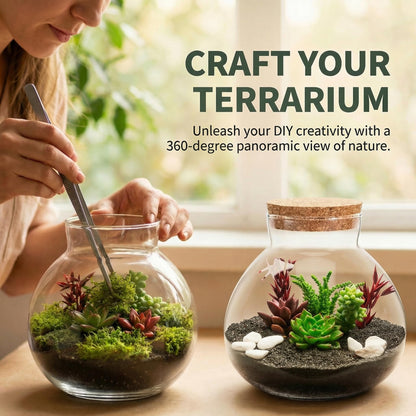 NUOBESTY Glass Terrarium Jar with Cork Lid, 6x6.3 Inch Closed Terrarium for Succulent Moss and Fern, DIY Miniature Desktop Garden for Home & Office Decor (No Plants)