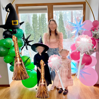 10Pcs Witch Party Party Balloons/Green Pink Bow Crown Sparklers Wizard Hat Broom Foil Balloons/Wick*ed Birthday Party Supplies/Magic Wizard Birthday, Enchanted Fantasy Magical Celebration