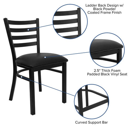 Flash Furniture HERCULES Series Black Ladder Back Metal Restaurant Chair - Black Vinyl Seat