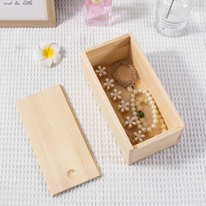 Unfinished Wooden Storage Box with Sliding Lid, Rustic Keepsake Box 7.8'' x 3.9'' x 3.1'' for Art Hobbies, DIY Lovers,