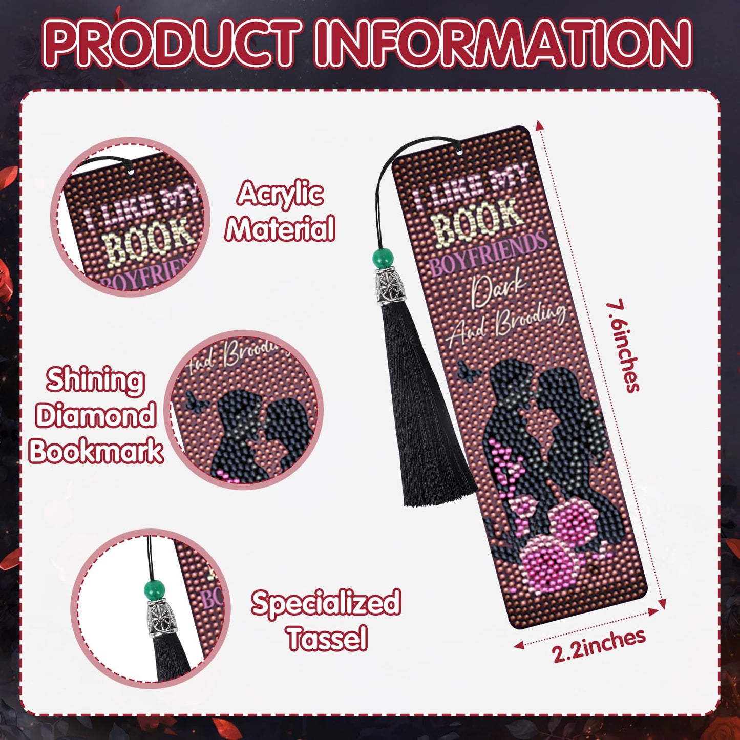 Sitsink Gothic Diamond Art Bookmarks - 8 Pcs Dark Romance Diamond Painting Bookmarks Horror Halloween Christmas Gifts for Women DIY Gem Art Rhinestone Crafts Kit for Women