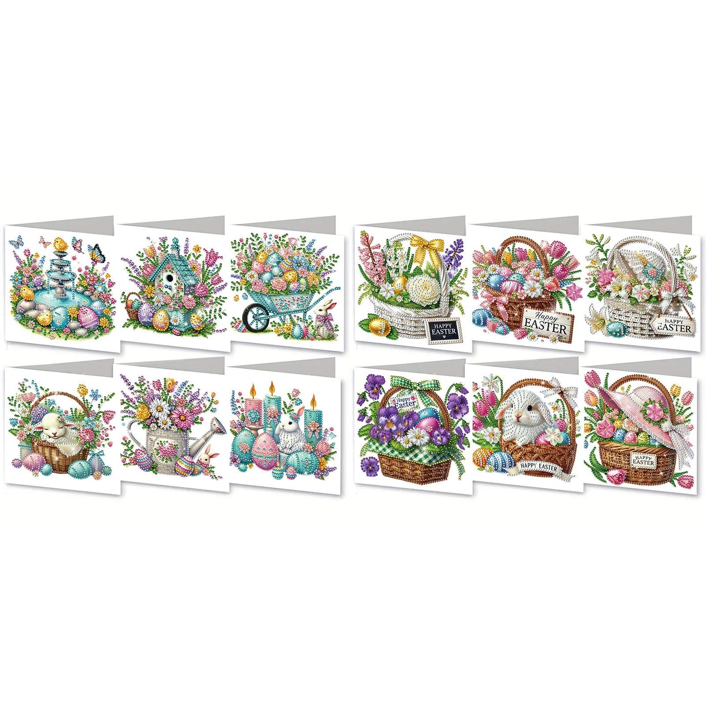 BAYUNOE 12Pcs Easter Greeting Card DIY Diamond Art Painting Greeting Cards Special Shaped Diamond Blessing Folding Card Kit Arts Crafts for Holiday Festival-01