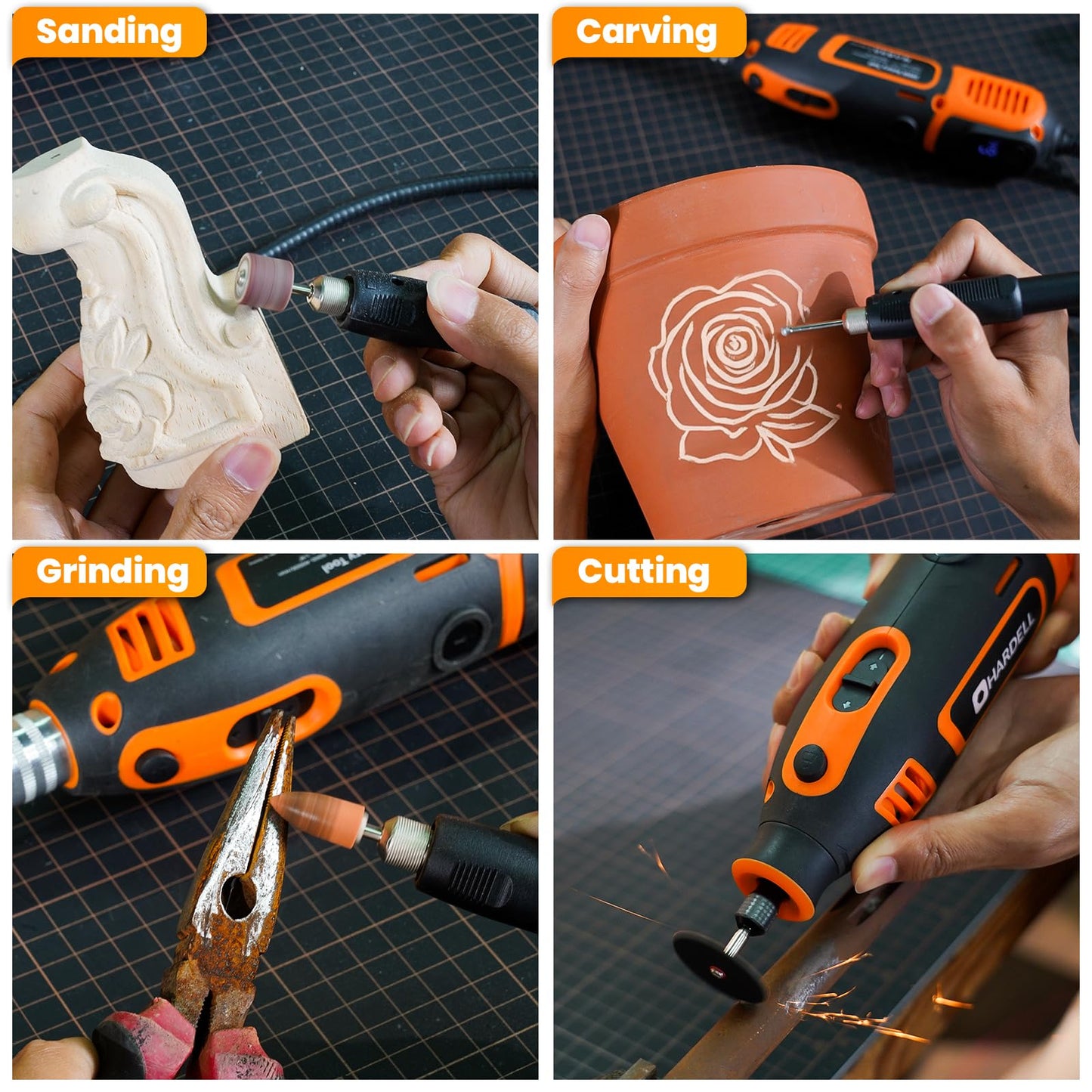 HARDELL 200W Corded Rotary Tool Kit with Fine Speed Control & Flex Shaft 8000-40000 RPM Digital Display, 155Pcs Accessories for Crafting, Cutting, Sanding, Polishing, Drilling, Carving, DIY Projects