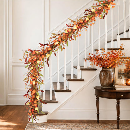 Fall Decor, Fall Garland, 6FT Autumn Eucalyptus Leaves Pumpkin Harvest Festival Thanksgiving Christmas Hanging Garlands for Home Wedding Mantle Indoor Window Wall Arch Background Decoration