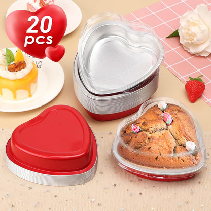 Modacraft 120 Pack Heart Shaped Cake Pans with Lids, 3.4oz Disposable Aluminum Foil Mini Cake Pans Cupcake Pans Flan Pan Dessert Baking Cup for Weddings Valentine Mother's Day Birthday Party Xmas